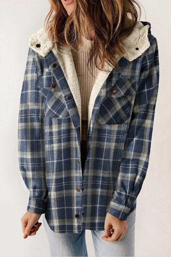 Drune | Knopf Sherpa gefütterte Kapuzen-Flanelljacke