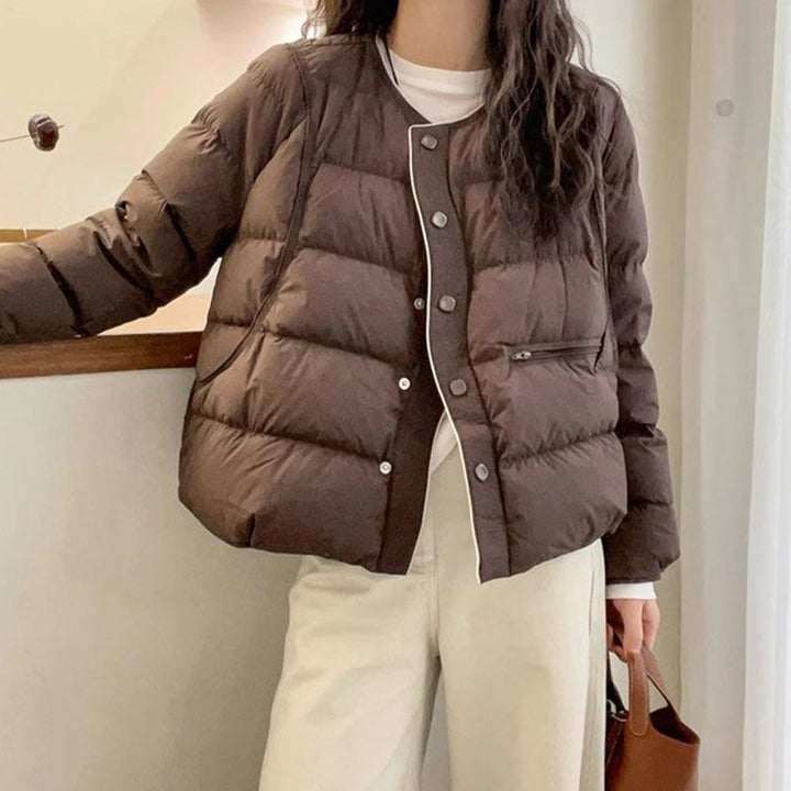 Damen-Daunenjacke mit Rundhalsausschnitt und Knopfleiste