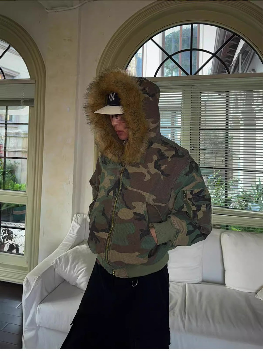 Herren-Wendejacke, gefüttert, mit Camouflage-Muster