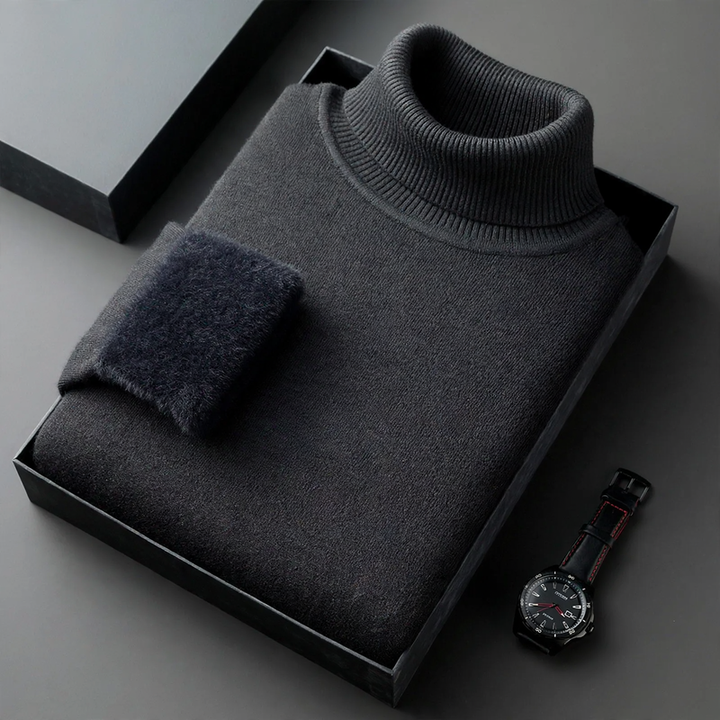 Herren-Strickpullover mit Rollkragen und Wollanteil