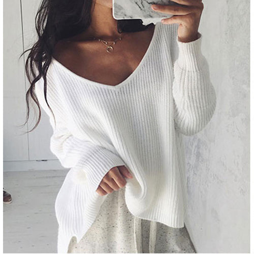 Damen lässiger Oversized Pullover mit asymmetrischem Schnitt und tiefem Rundhalsausschnitt Drune
