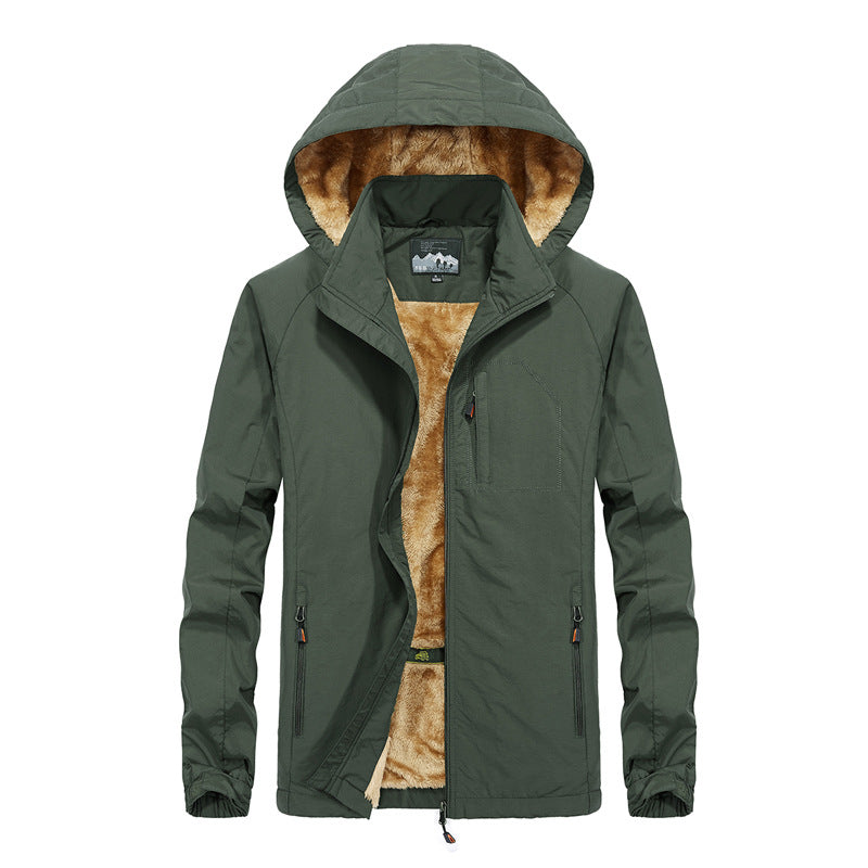 Herren Softshell-Outdoorjacke mit Teddy-Innenfutter, winddicht und Kapuze Drune