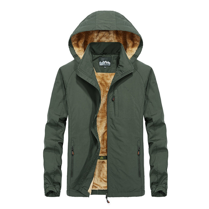 Herren Softshell-Outdoorjacke mit Teddy-Innenfutter, winddicht und Kapuze Drune