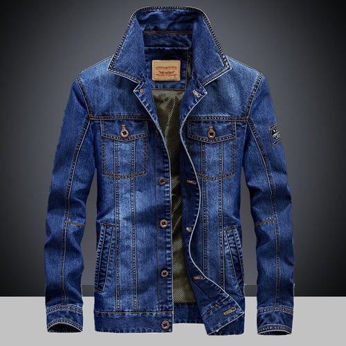 Herren Denimjacke mit Mesh-Innenfutter und hohem Stehkragen Drune