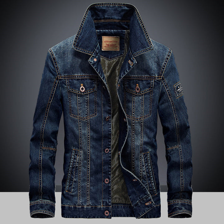 Herren Jeansblouson im Vintage‑Workwear‑Look mit Umlegekragen und Ziernähten Drune