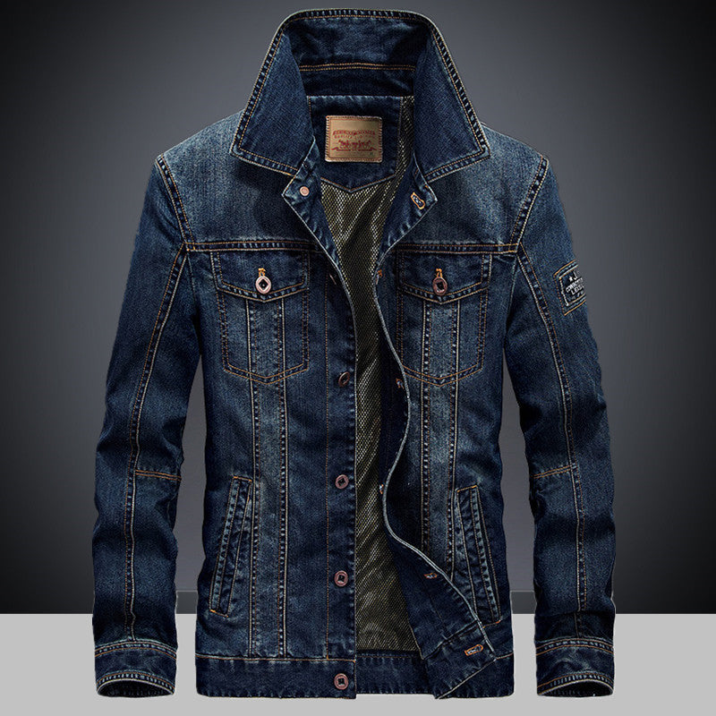 Herren Denimjacke mit Mesh-Innenfutter und hohem Stehkragen Drune