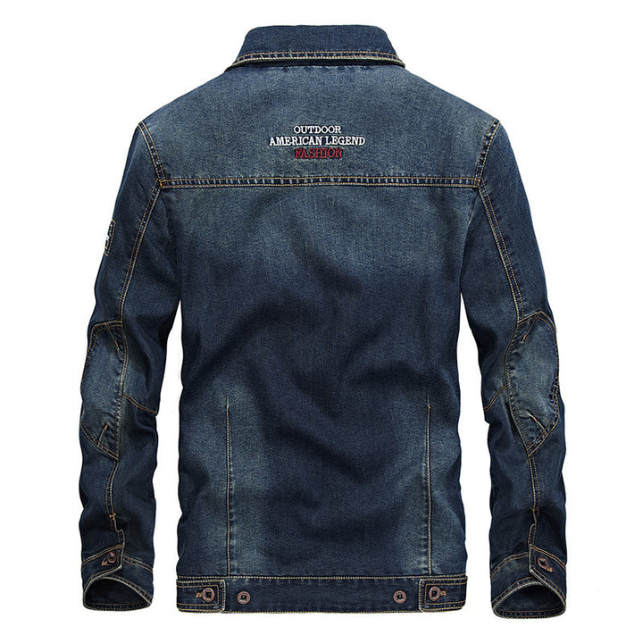 Herren Denimjacke mit Mesh-Innenfutter und hohem Stehkragen Drune
