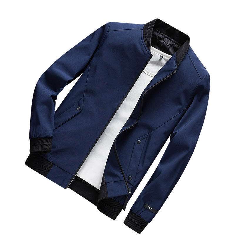 Herren Leichte Urban Bomberjacke mit Rippbündchen, Stehkragen und Druckknopftaschen Drune