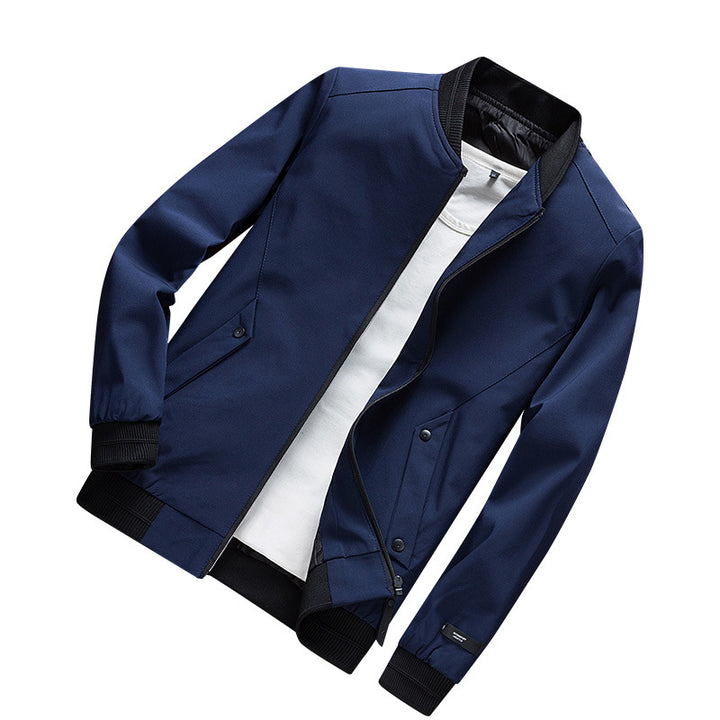 Herren Leichte Urban Bomberjacke mit Rippbündchen, Stehkragen und Druckknopftaschen Drune