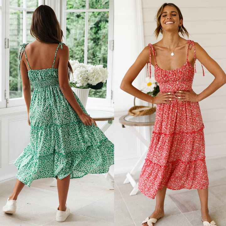 Damen Maxikleid mit verspielten Rüschendetails und zarten Trägern Drune