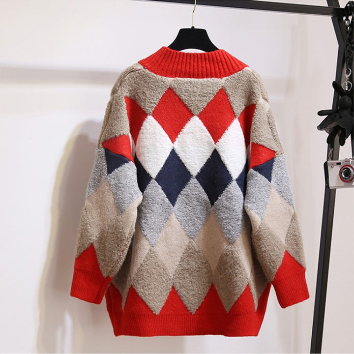 Damen Grobstrick-Cardigan mit auffälligem Rautenmuster und knopflosem Design Drune