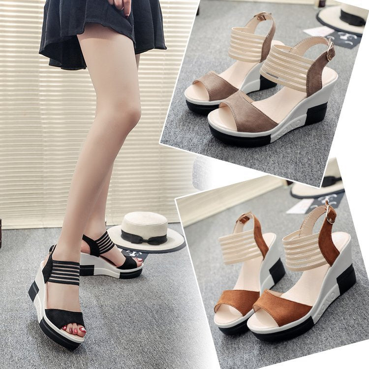 Damen Wedge-Sandaletten mit elastischem Riemendesign und gepolsterter Innensohle Drune