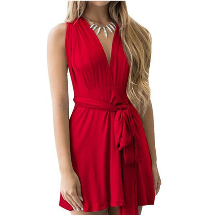 Damen Wickelkleid mit tiefem V-Ausschnitt und verstellbarem Taillengürtel Drune