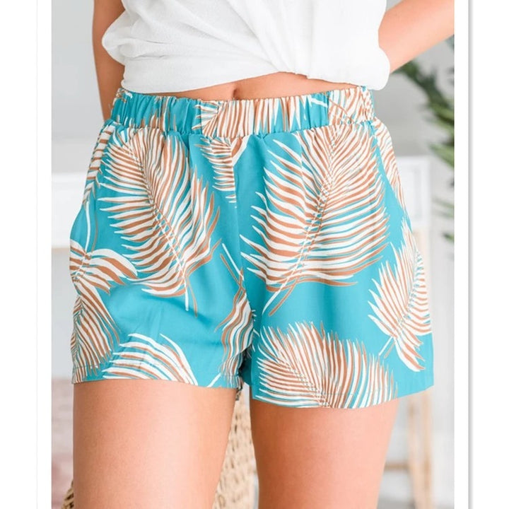 Damen Sommerliche Shorts mit tropischem Palmendruck und elastischem Bund Drune