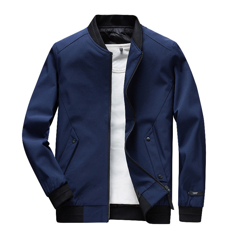 Herren Leichte Urban Bomberjacke mit Rippbündchen, Stehkragen und Druckknopftaschen Drune