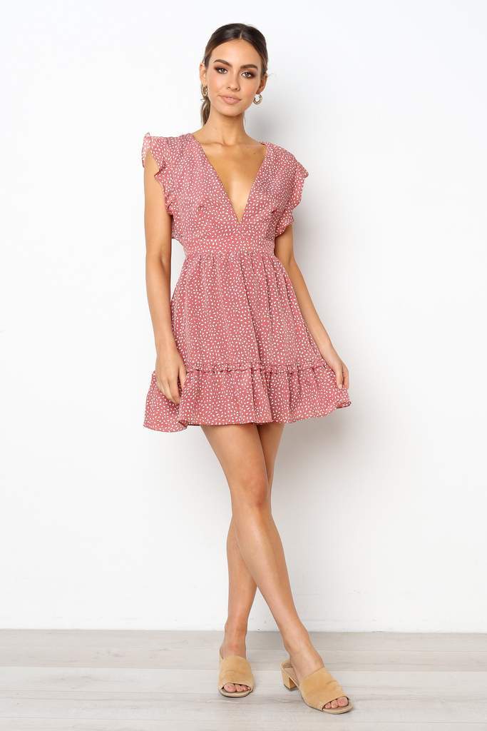 Damen Sommerliches Minikleid mit voluminösen Rüschendetails und tiefem V-Ausschnitt Drune