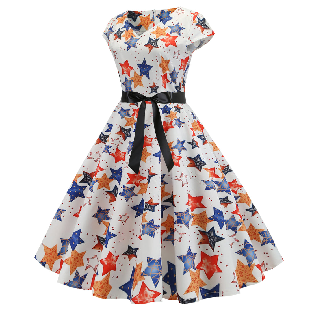 Damen Swingkleid mit tiefem V-Ausschnitt und voluminösem Rock Drune