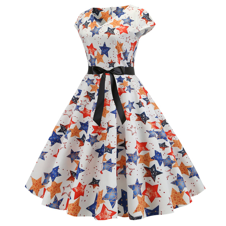 Damen Swingkleid mit tiefem V-Ausschnitt und voluminösem Rock Drune