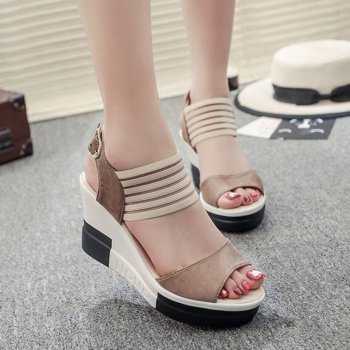 Damen Wedge-Sandaletten mit elastischem Riemendesign und gepolsterter Innensohle Drune
