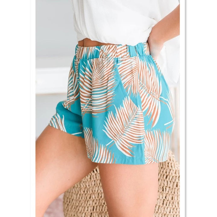 Damen Sommerliche Shorts mit tropischem Palmendruck und elastischem Bund Drune