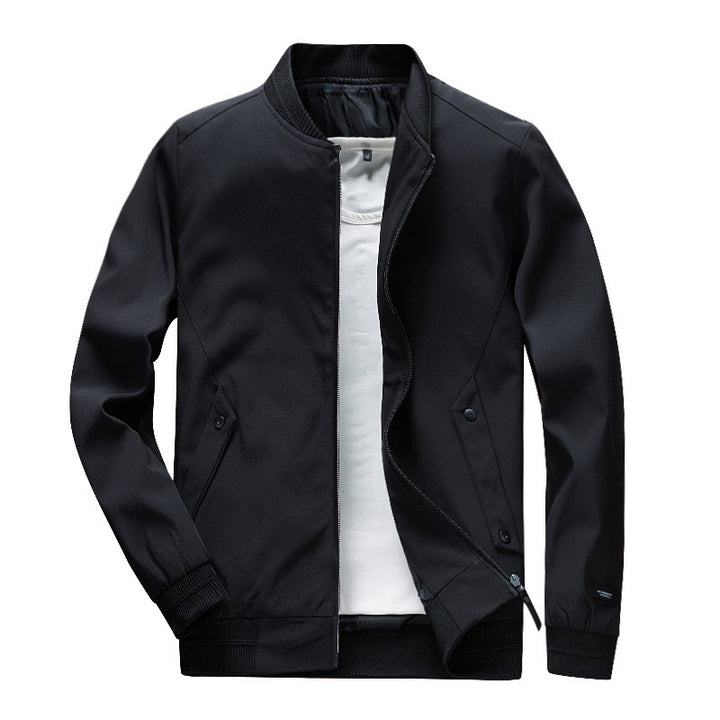 Herren Leichte Urban Bomberjacke mit Rippbündchen, Stehkragen und Druckknopftaschen Drune