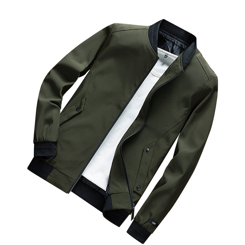 Herren Leichte Urban Bomberjacke mit Rippbündchen, Stehkragen und Druckknopftaschen Drune