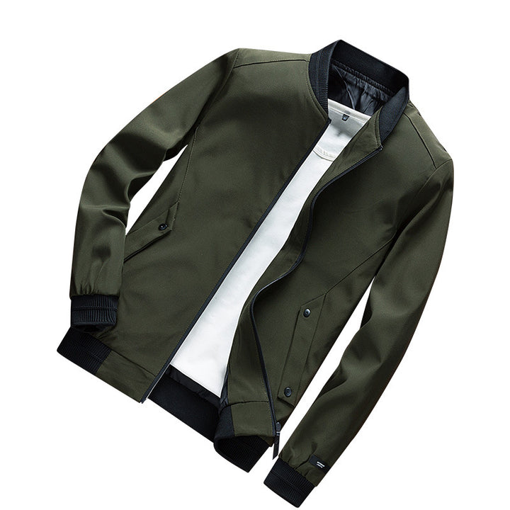 Herren Leichte Urban Bomberjacke mit Rippbündchen, Stehkragen und Druckknopftaschen Drune