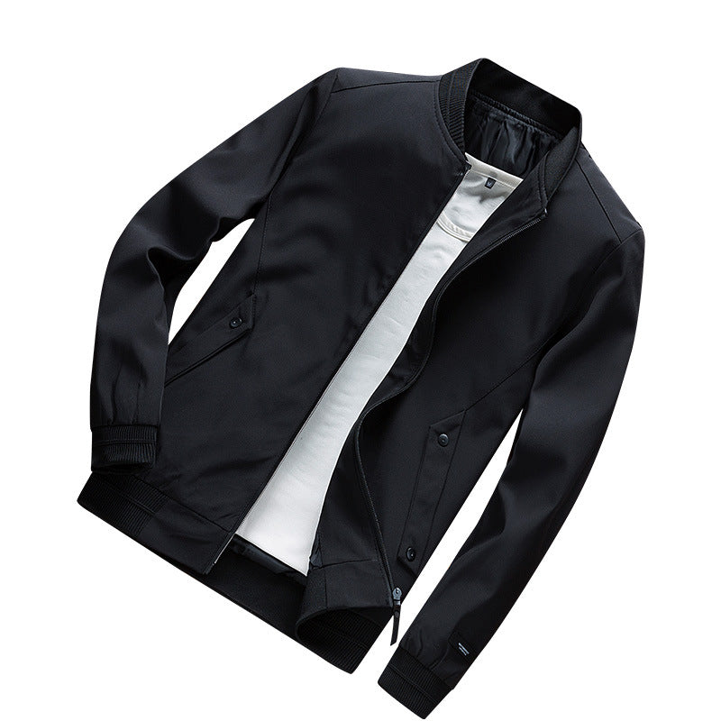 Herren Leichte Urban Bomberjacke mit Rippbündchen, Stehkragen und Druckknopftaschen Drune