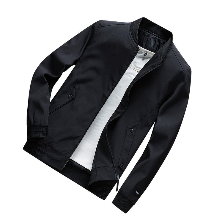 Herren Leichte Urban Bomberjacke mit Rippbündchen, Stehkragen und Druckknopftaschen Drune