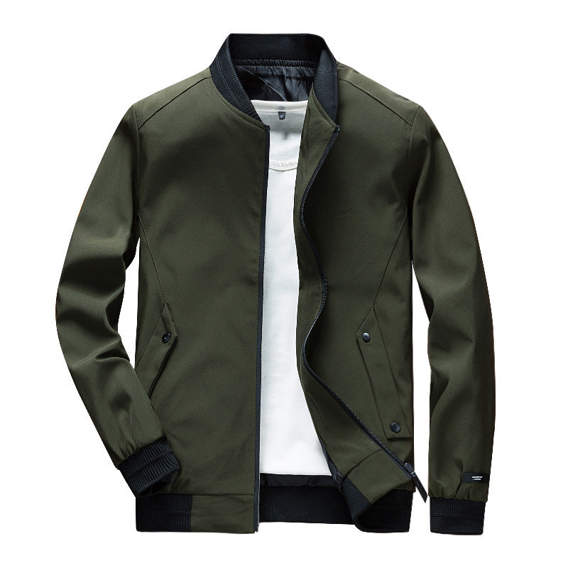 Herren Leichte Urban Bomberjacke mit Rippbündchen, Stehkragen und Druckknopftaschen Drune