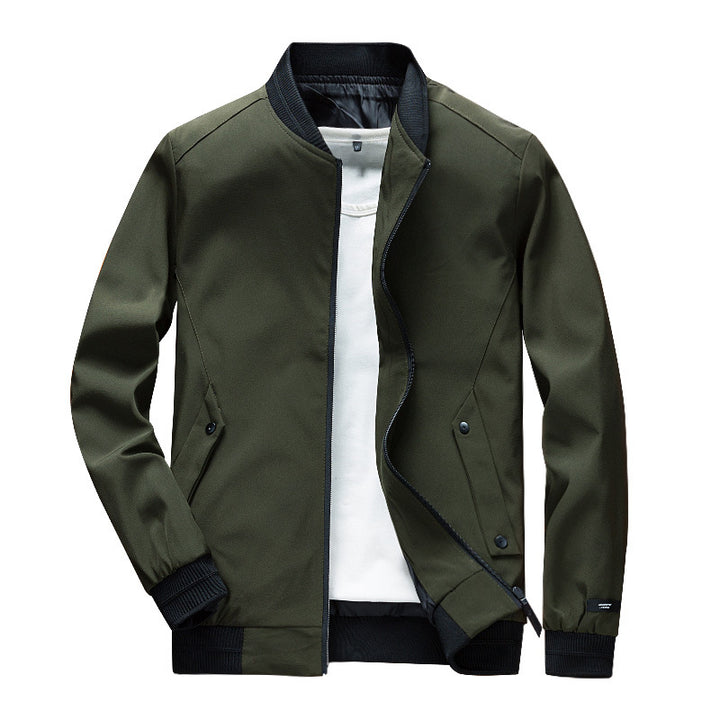 Herren Leichte Urban Bomberjacke mit Rippbündchen, Stehkragen und Druckknopftaschen Drune