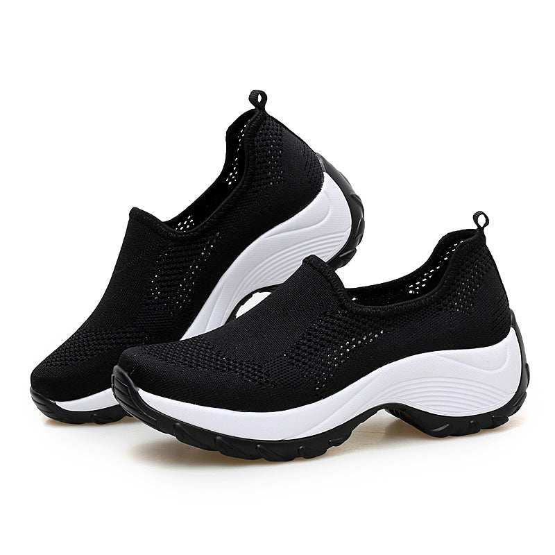 Damen nan gestrickter Slip-On-Walkingschuh mit versteckter Keilsohle und zweischichtiger Dämpfung Drune