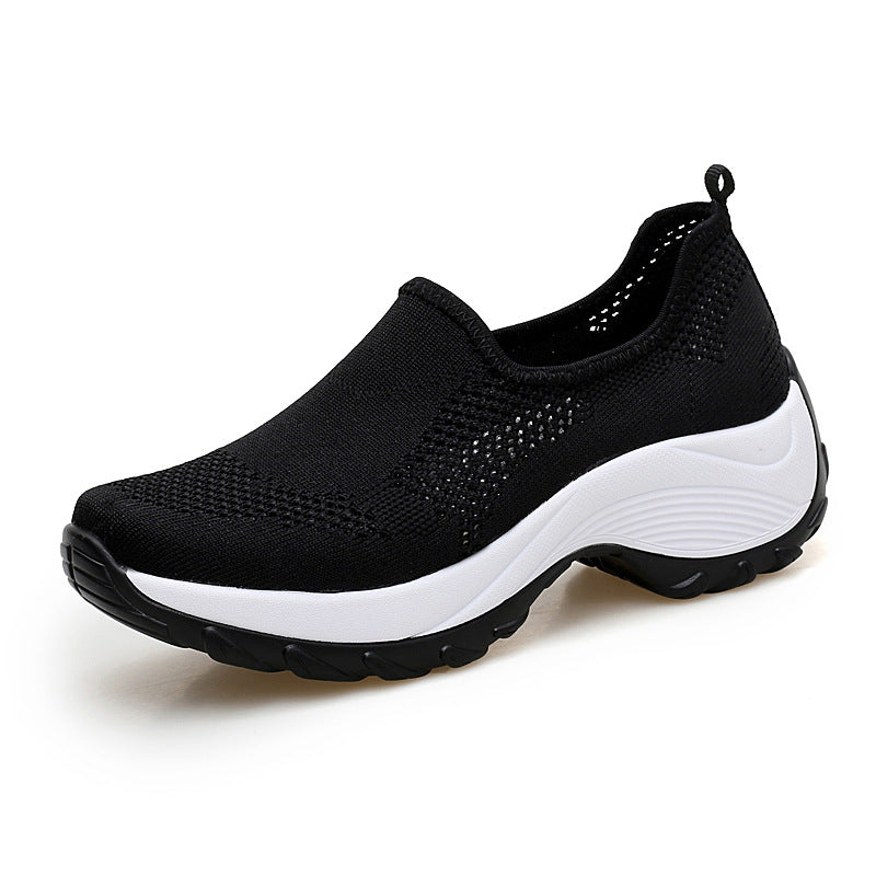 Damen nan gestrickter Slip-On-Walkingschuh mit versteckter Keilsohle und zweischichtiger Dämpfung Drune