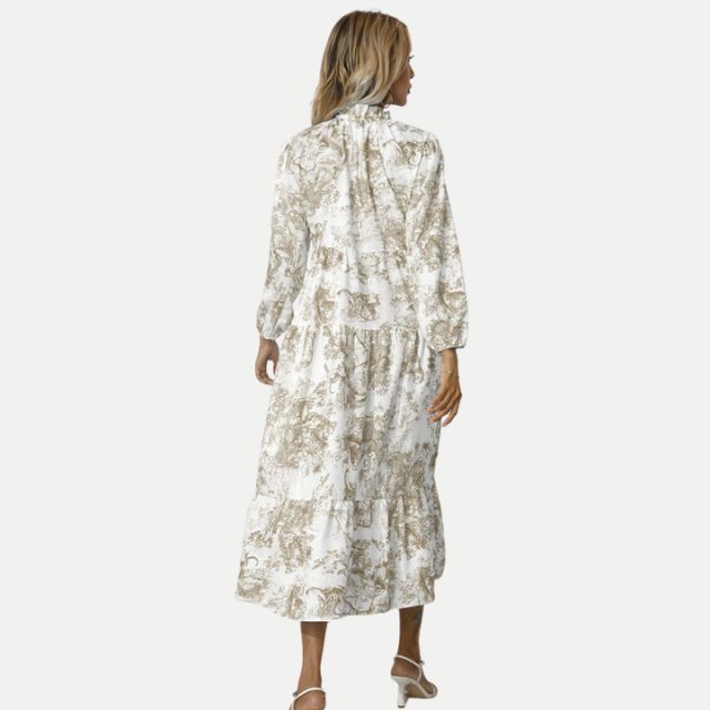 Drune | Toile-Druck Midi-Kleid mit hohem Kragen