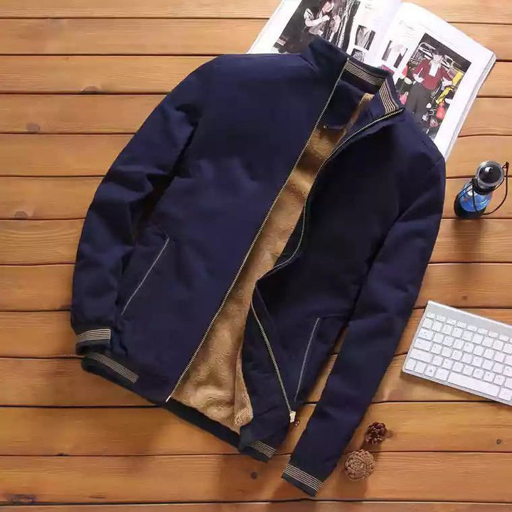Herren nan casual Bomberjacke mit wärmendem Teddyfutter, Stehkragen und gerippten Bündchen Drune