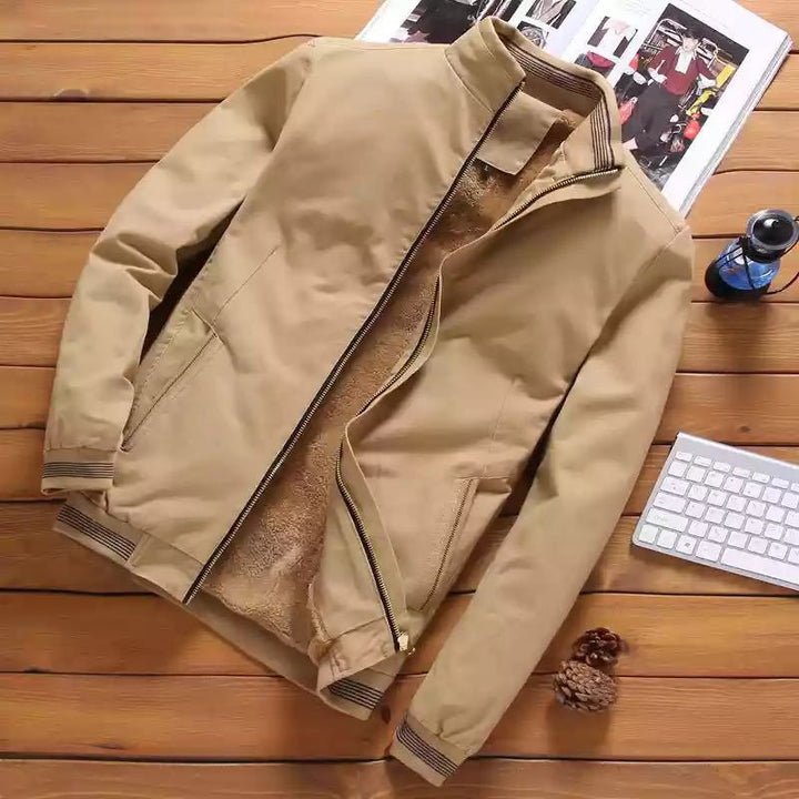 Herren nan casual Bomberjacke mit wärmendem Teddyfutter, Stehkragen und gerippten Bündchen Drune