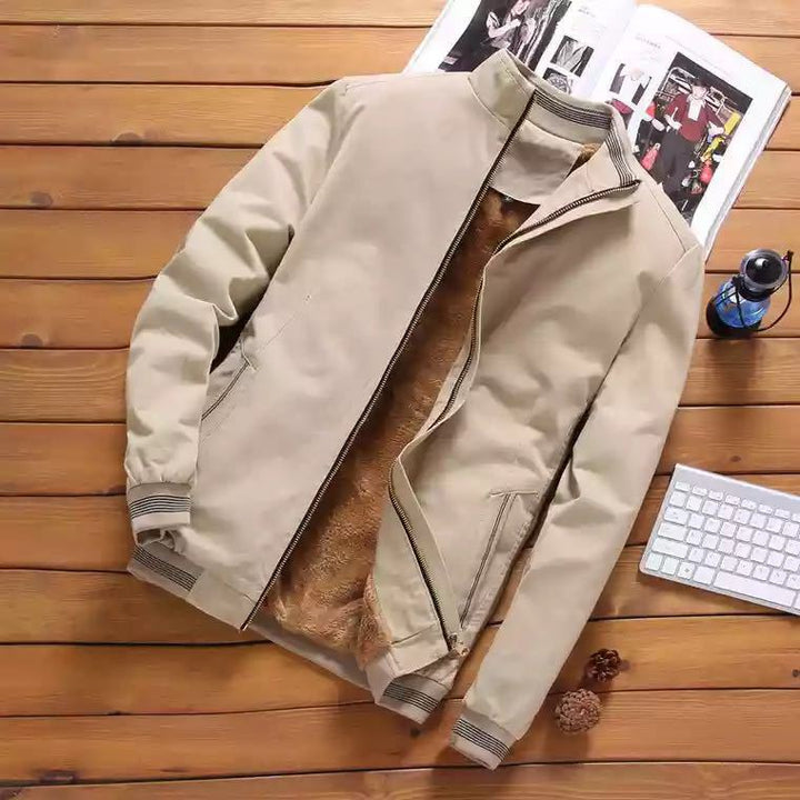 Herren nan casual Bomberjacke mit wärmendem Teddyfutter, Stehkragen und gerippten Bündchen Drune