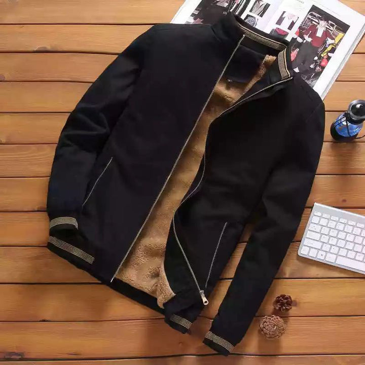 Herren nan casual Bomberjacke mit wärmendem Teddyfutter, Stehkragen und gerippten Bündchen Drune