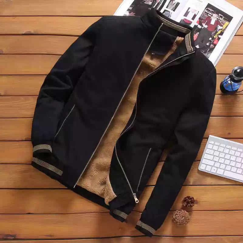 Herren  casual Bomberjacke mit wärmendem Teddyfutter, Stehkragen und gerippten Bündchen Drune