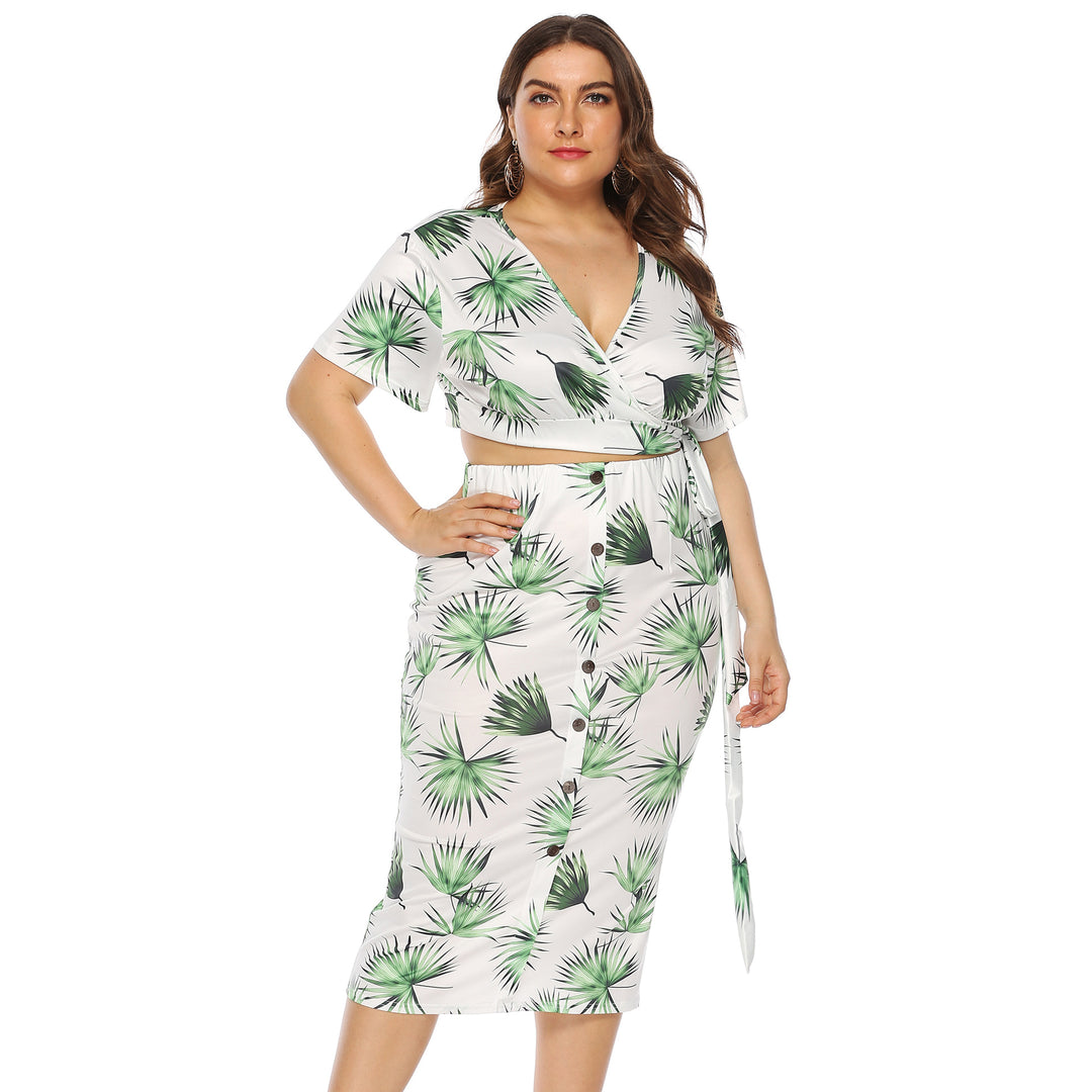 Damen elegantes Sommer-Outfit mit floralem Print und modischem Wickeldetail Drune