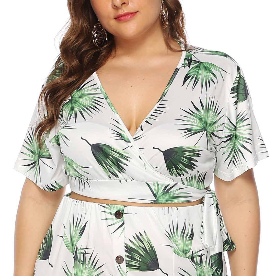 Damen elegantes Sommer-Outfit mit floralem Print und modischem Wickeldetail Drune