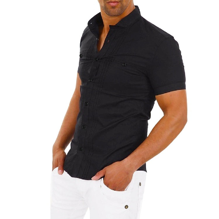 Herren Kurzarmhemd mit modernem Stehkragen und eleganten Knopfdetails Drune