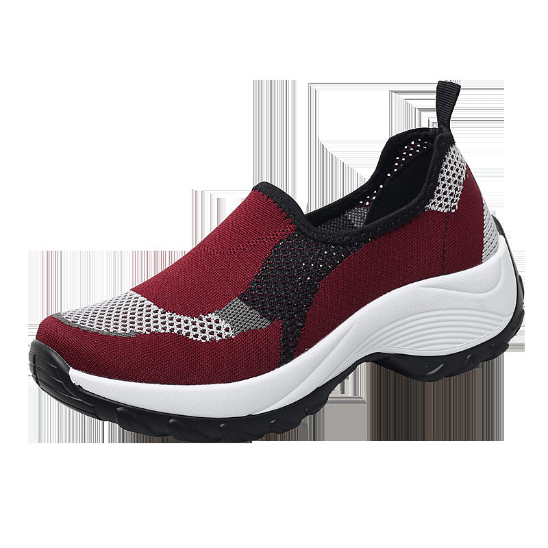 Damen nan gestrickter Slip-On-Walkingschuh mit versteckter Keilsohle und zweischichtiger Dämpfung Drune