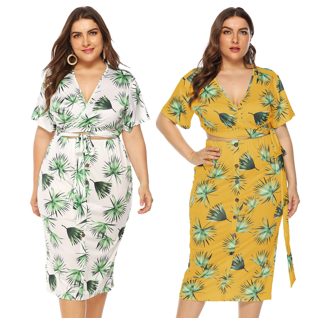 Damen elegantes Sommer-Outfit mit floralem Print und modischem Wickeldetail Drune