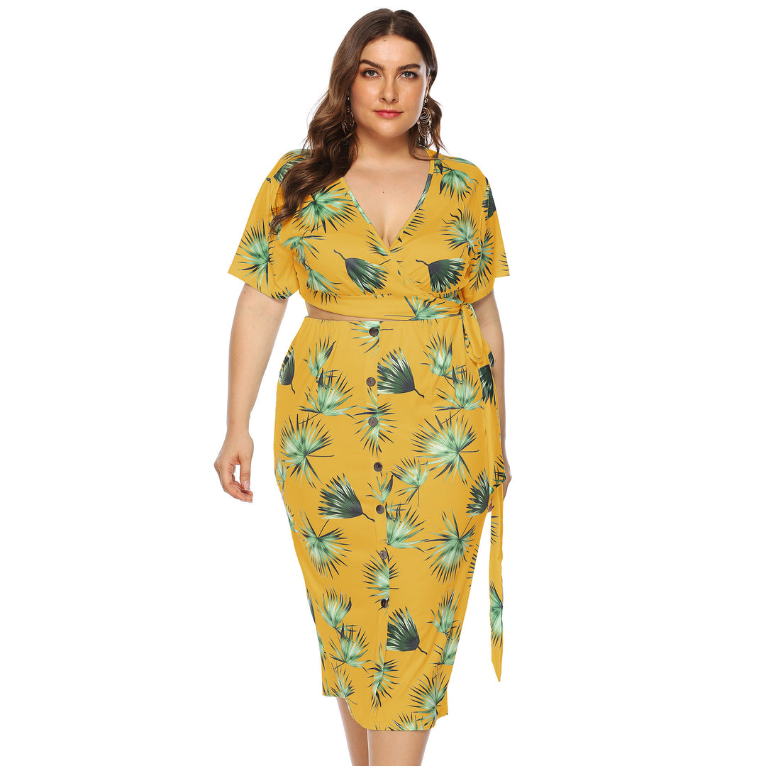 Damen elegantes Sommer-Outfit mit floralem Print und modischem Wickeldetail Drune