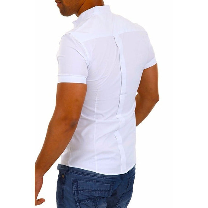 Herren Kurzarmhemd mit modernem Stehkragen und eleganten Knopfdetails Drune