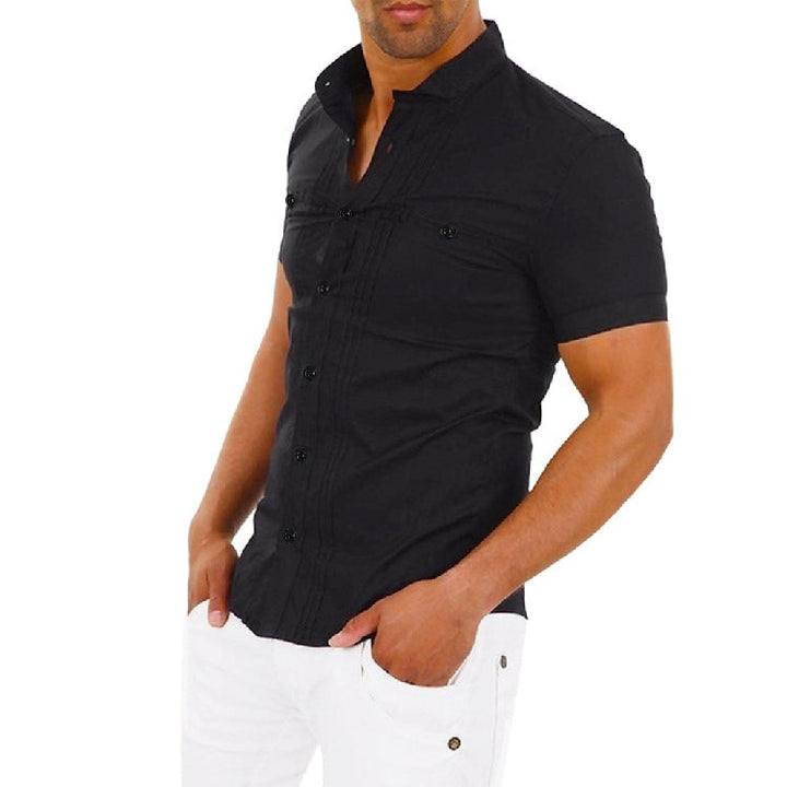 Herren Kurzarmhemd mit modernem Stehkragen und eleganten Knopfdetails Drune