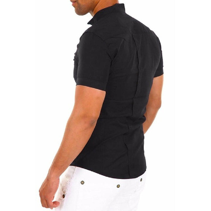 Herren Kurzarmhemd mit modernem Stehkragen und eleganten Knopfdetails Drune