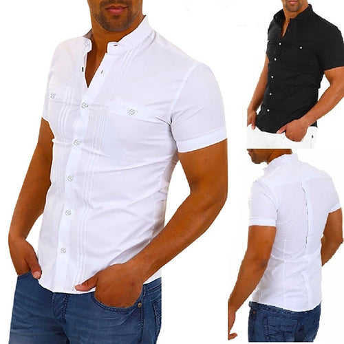 Herren Kurzarmhemd mit modernem Stehkragen und eleganten Knopfdetails Drune