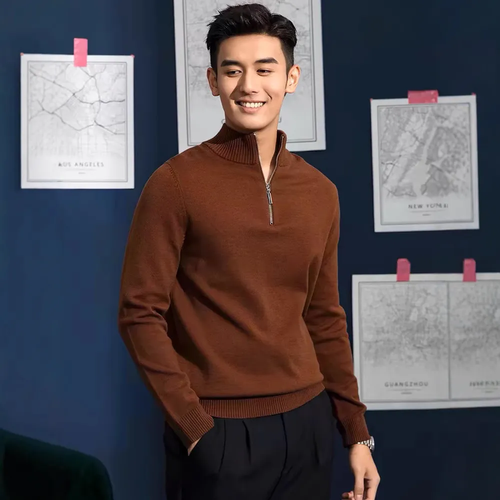 Herren-Strickpullover mit Stehkragen und Reißverschluss